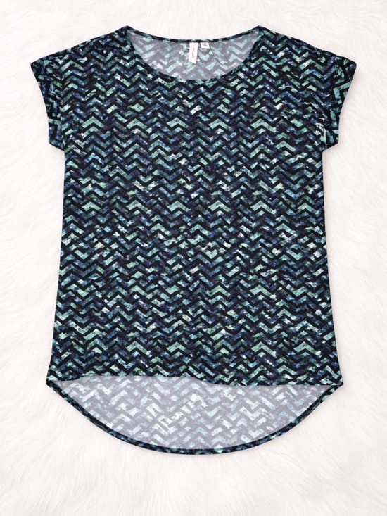 Tacera Tops - Tacera Navy and Teal Chevron Cap-Sleeve Tee